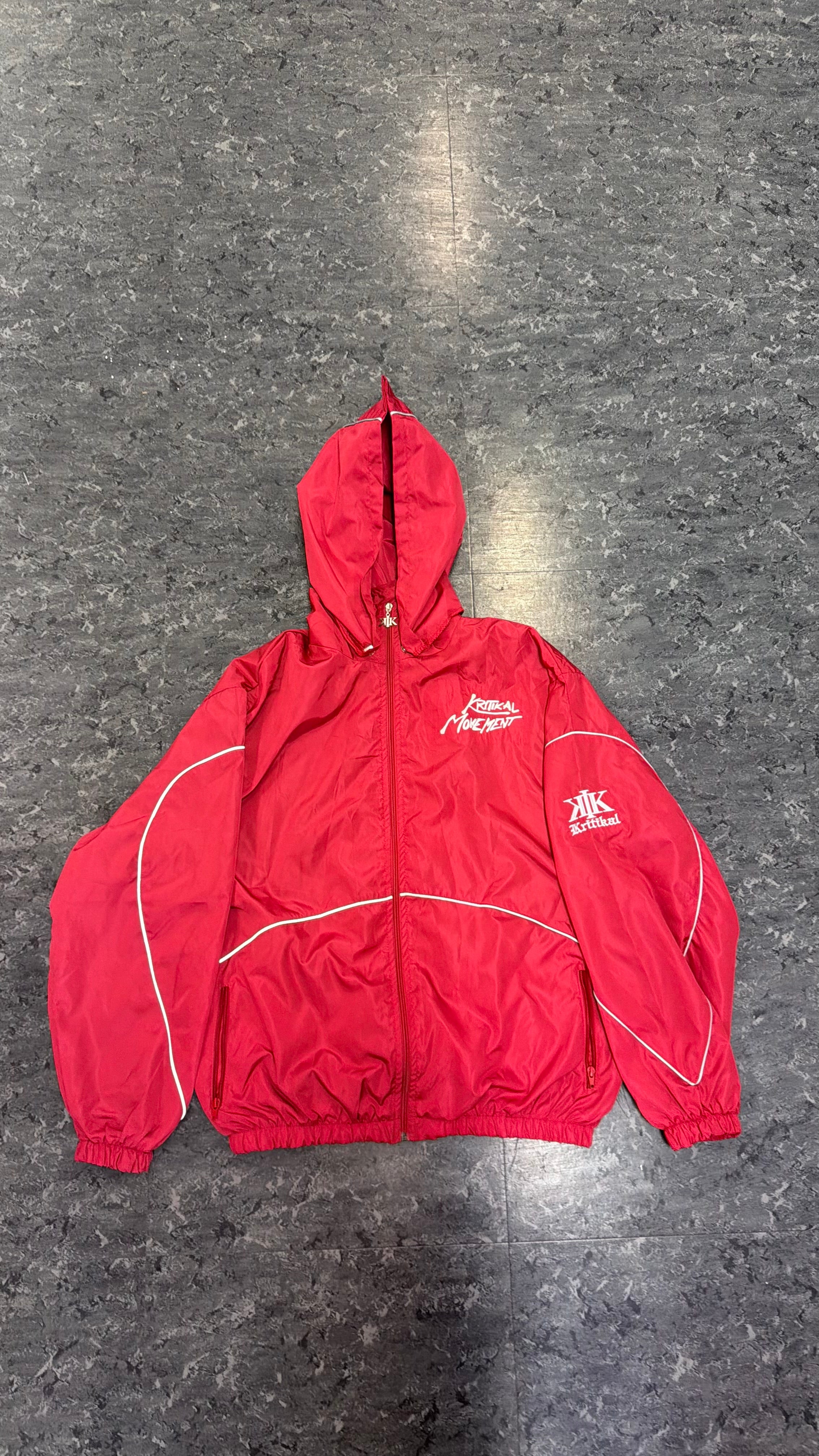 Detachable Red windbreaker hoodie